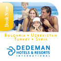 Stay at Dedeman Gaziantep, get the exclusive deal for you!
Stay one night and get 50% off for your 2nd night or stay two nights and your 3rd night is complimentary between January 1st and March 31st 2012.