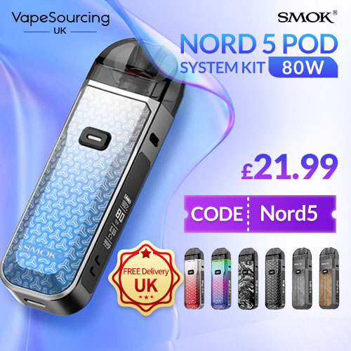 vapesourcing.uk - Get 26.68% off for SMOK Nord 5 Pod System Kit 2000mAh 80W with Free Shipping from the United Kingdom